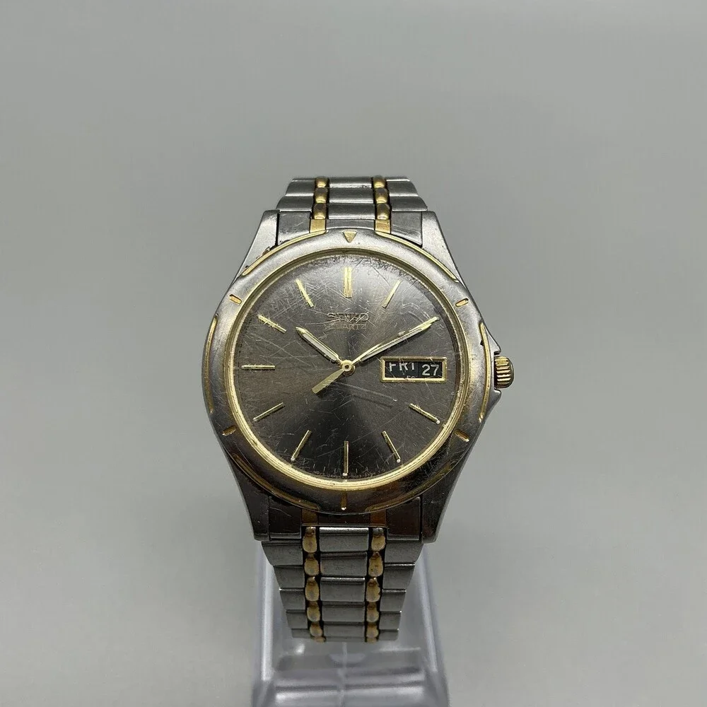 Vintage Seiko 7N43-6A09 Mens Watch 36mm Day Date Two Tone New Battery 7